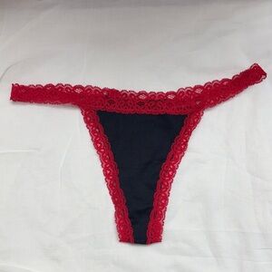 NWOT Blackheart Black Thong with Red Lace